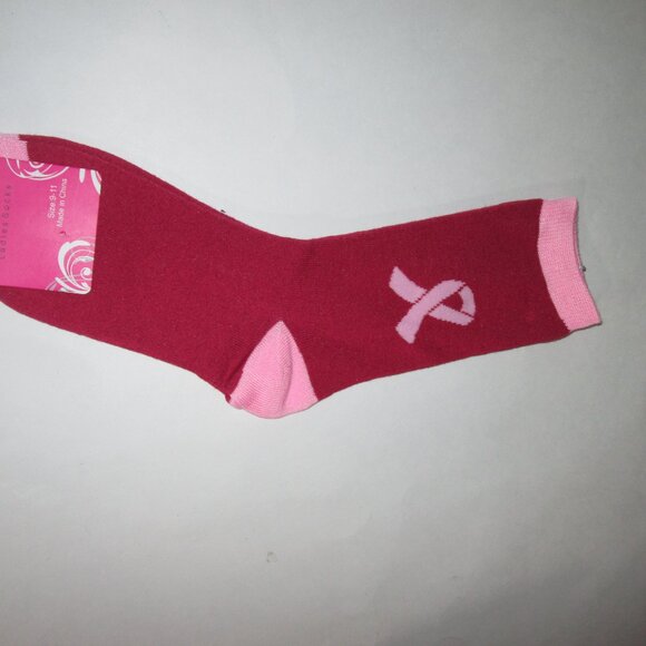 17 Pair Breast Cancer Awareness Pink Ribbon Crew Socks Shoe Size 4-10 - Picture 5 of 6